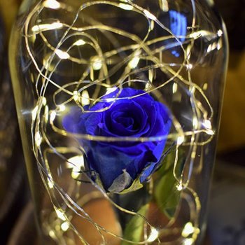 LDEが光るブルーローズのプリザ青薔薇のオブジェ