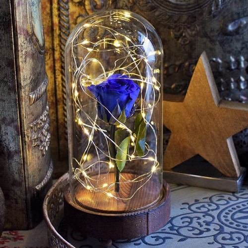 青バラのオブジェLED付を千葉市の幕張の花屋から全国発送|頑張っている人へ人気の花言葉は夢叶うの青バラのプレゼント